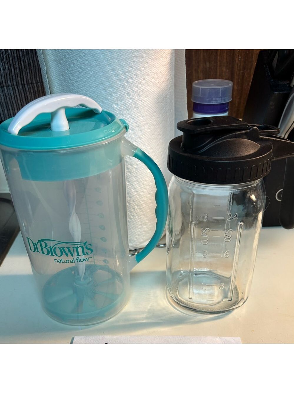 Dr. Brown's Aqua Pitcher and Glass Jar Set
